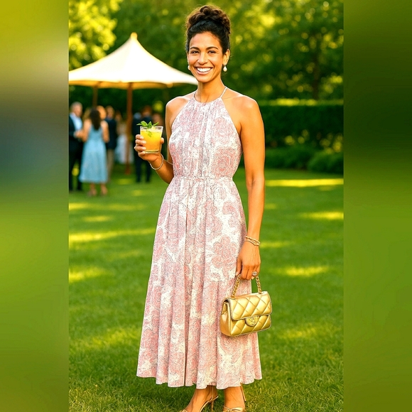 Elegant Large Maxi Brunch Events Country Club Dusty Rose Pasley Floral Sundress - Picture 1 of 11